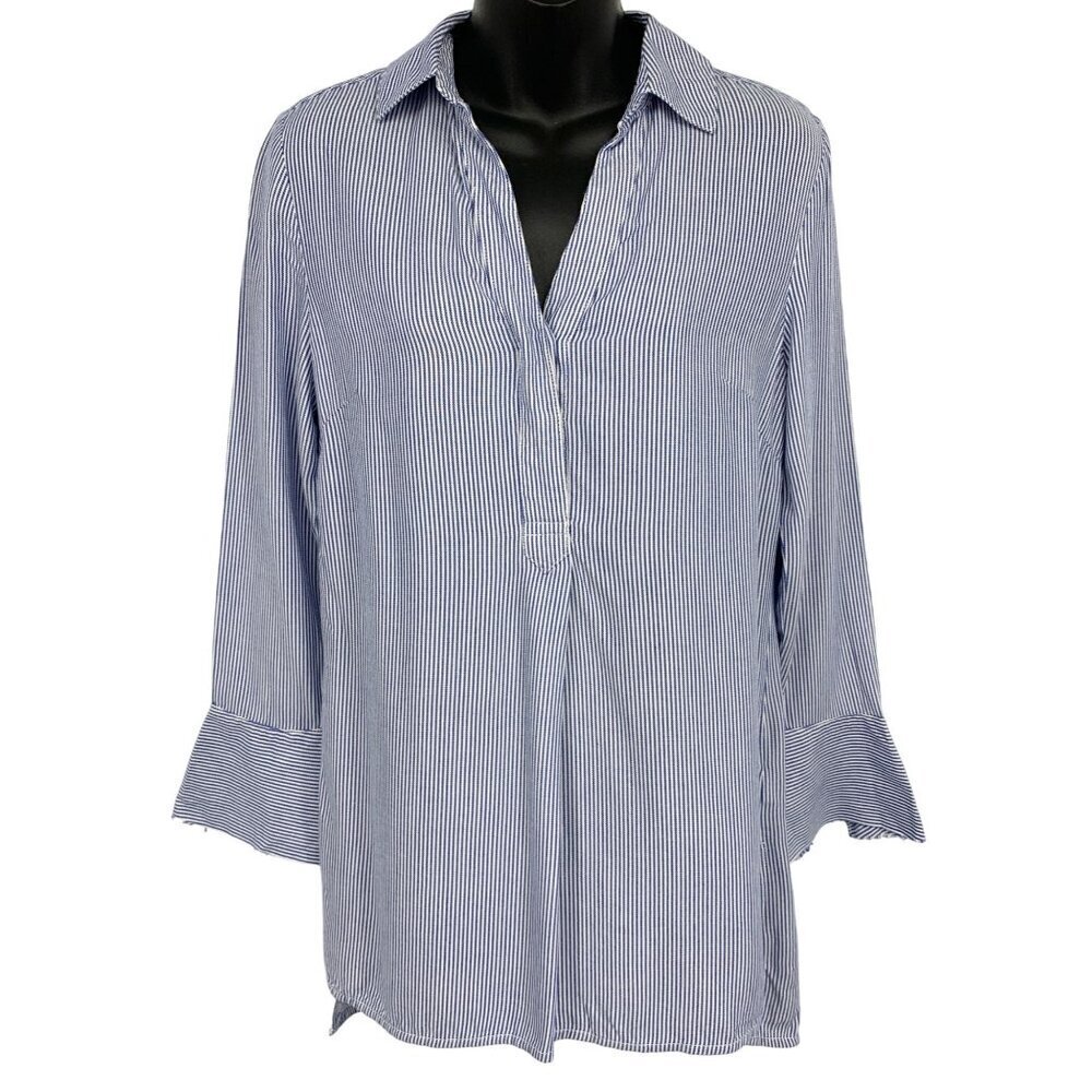 Beach Lunch Lounge Alicia Stripe Blouse Extra Small Cornflower V-Neck New